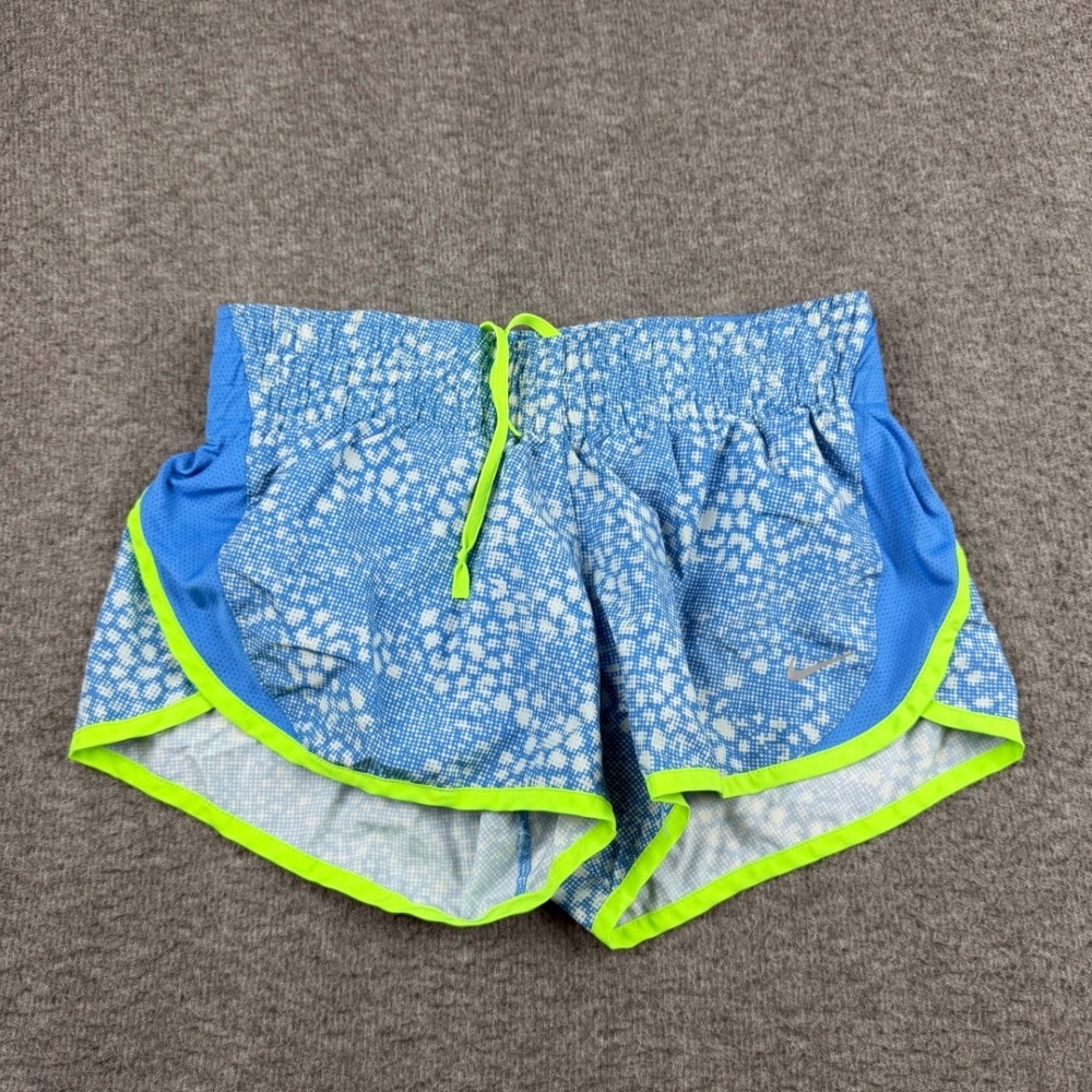 Nike Dri-FIT Women's XS Running‎ Shorts Blue White Pixel Dot Neon Green